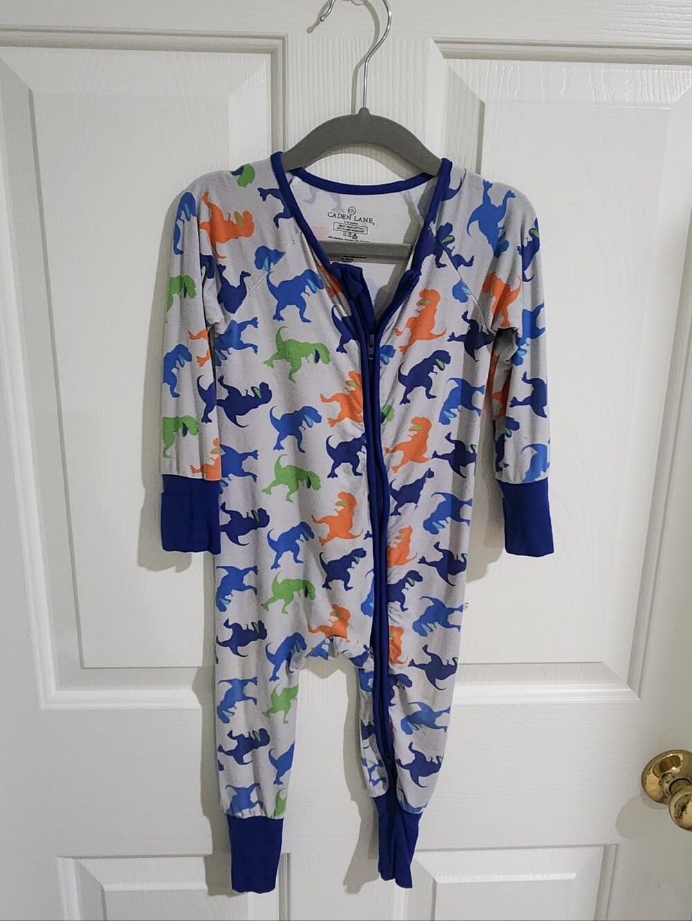 Caden Lane Blue, Orange & Green Dinosaur Zip Pajamas